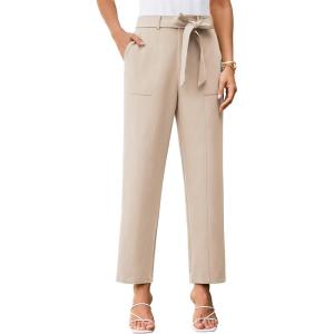 imageGRACE KARIN Womens Pants Business Straight Leg Cigarette Pants with Elastic WaistKhaki