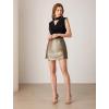 imageGRACE KARIN 2024 Womens Faux Leather Shorts Ruched Wrap Skorts High Elastic Waisted PU Leather SkirtsGold