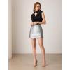 imageGRACE KARIN 2024 Womens Faux Leather Shorts Ruched Wrap Skorts High Elastic Waisted PU Leather SkirtsSilver