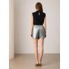 imageGRACE KARIN 2024 Womens Faux Leather Shorts Ruched Wrap Skorts High Elastic Waisted PU Leather SkirtsSilver