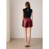 imageGRACE KARIN 2024 Womens Faux Leather Shorts Ruched Wrap Skorts High Elastic Waisted PU Leather SkirtsWine Red