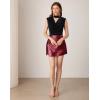 imageGRACE KARIN 2024 Womens Faux Leather Shorts Ruched Wrap Skorts High Elastic Waisted PU Leather SkirtsWine Red