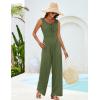 imageGRACE KARIN Jumpsuits for Women Bow Tie Front Overalls Smocked Tops Wide Legs Casual Knitted Outfits with PocketsArmy Green