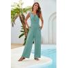 imageGRACE KARIN Jumpsuits for Women Bow Tie Front Overalls Smocked Tops Wide Legs Casual Knitted Outfits with PocketsGreen