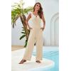 imageGRACE KARIN Jumpsuits for Women Bow Tie Front Overalls Smocked Tops Wide Legs Casual Knitted Outfits with PocketsKhaki