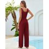 imageGRACE KARIN Jumpsuits for Women Bow Tie Front Overalls Smocked Tops Wide Legs Casual Knitted Outfits with PocketsWine