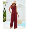 imageGRACE KARIN Jumpsuits for Women Bow Tie Front Overalls Smocked Tops Wide Legs Casual Knitted Outfits with PocketsWine