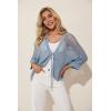 imageGRACE KARIN Lightweight Summer Cardigan for Women 2025 34 Sleeve Tie Front Crochet Sweater Cardigans Oversized Beach CoverupGray Blue