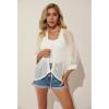 imageGRACE KARIN Lightweight Summer Cardigan for Women 2025 34 Sleeve Tie Front Crochet Sweater Cardigans Oversized Beach CoverupWhite