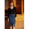 imageGRACE KARIN Plaid Midi Skirts for Women High Waisted Wrap Ruched Bodycon Skirt Fall Pencil Skirts Dressy CasualNavy Blue Plaid