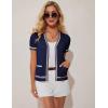 imageGRACE KARIN Womens Cardigans Lightweight Summer Short Sleeve Tweed Cardigan Casual Button Down Color Block Sweaters TopsNavy