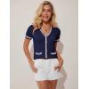 imageGRACE KARIN Womens Cardigans Lightweight Summer Short Sleeve Tweed Cardigan Casual Button Down Color Block Sweaters TopsNavy