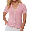 imageGRACE KARIN Womens Cardigans Lightweight Summer Short Sleeve Tweed Cardigan Casual Button Down Color Block Sweaters TopsPink