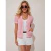 imageGRACE KARIN Womens Cardigans Lightweight Summer Short Sleeve Tweed Cardigan Casual Button Down Color Block Sweaters TopsPink