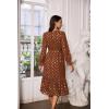 imageGRACE KARIN Womens Long Sleeve Midi A Line Dress Gold Dot Round Neck Ruffle Tiered Belt Wedding Guest Dress with SlitLong Sleeve Browngold Dots