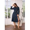 imageGRACE KARIN Womens Long Sleeve Midi A Line Dress Gold Dot Round Neck Ruffle Tiered Belt Wedding Guest Dress with SlitLong Sleeve Dark Bluegold Dots