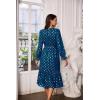 imageGRACE KARIN Womens Long Sleeve Midi A Line Dress Gold Dot Round Neck Ruffle Tiered Belt Wedding Guest Dress with SlitLong Sleeve Peacock Bluegold Dots