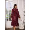 imageGRACE KARIN Womens Long Sleeve Midi A Line Dress Gold Dot Round Neck Ruffle Tiered Belt Wedding Guest Dress with SlitLong Sleeve Wine Redgold Dots