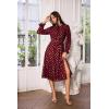 imageGRACE KARIN Womens Long Sleeve Midi A Line Dress Gold Dot Round Neck Ruffle Tiered Belt Wedding Guest Dress with SlitLong Sleeve Wine Redgold Dots