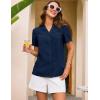 imageGRACE KARIN Womens Short Sleeve Blouses Dressy Casual Summer Button Down Work Tops Loose Swiss Dot ShirtsNavy Blue