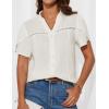 imageGRACE KARIN Womens Short Sleeve Blouses Dressy Casual Summer Button Down Work Tops Loose Swiss Dot ShirtsWhite