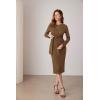 imageGRACE KARIN Womens Slim Work Business Office Bodycon Pencil Dress Back Hem Slits Midi Dress BrownM