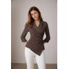 imageGRACE KARIN Womens V Neck Casual Work Tops 34 Sleeve Office Dressy Blouse Asymmetrical Elegant ShirtsBrown