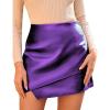 imageGRACE KARIN 2024 Womens Faux Leather Shorts Ruched Wrap Skorts High Elastic Waisted PU Leather SkirtsPurple