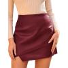 imageGRACE KARIN 2024 Womens Faux Leather Shorts Ruched Wrap Skorts High Elastic Waisted PU Leather SkirtsWine Red