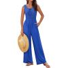 imageGRACE KARIN Jumpsuits for Women Bow Tie Front Overalls Smocked Tops Wide Legs Casual Knitted Outfits with PocketsRoyal Blue