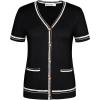 imageGRACE KARIN Womens Cardigans Lightweight Summer Short Sleeve Tweed Cardigan Casual Button Down Color Block Sweaters TopsBlack