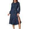 imageGRACE KARIN Womens Long Sleeve Midi A Line Dress Gold Dot Round Neck Ruffle Tiered Belt Wedding Guest Dress with SlitLong Sleeve Dark Bluegold Dots