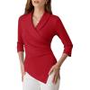 imageGRACE KARIN Womens V Neck Casual Work Tops 34 Sleeve Office Dressy Blouse Asymmetrical Elegant ShirtsRed