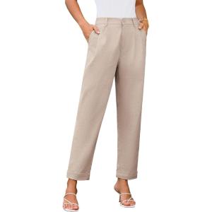 imageGRACE KARIN Women High Waisted Business Casual Pants Dressy Cuffed Work Office Trouser Slacks with PocketsApricot