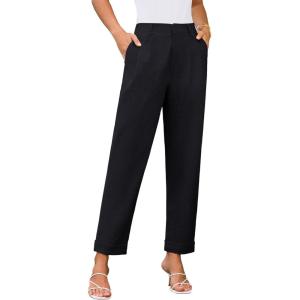 imageGRACE KARIN Women High Waisted Business Casual Pants Dressy Cuffed Work Office Trouser Slacks with PocketsBlack