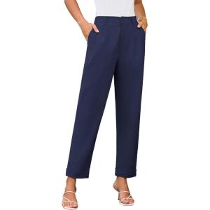 imageGRACE KARIN Women High Waisted Business Casual Pants Dressy Cuffed Work Office Trouser Slacks with PocketsNavy Blue