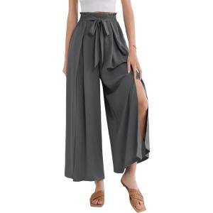 imageGRACE KARIN Womens Wide Leg Pants with Pockets Lightweight High Waisted Tie Knot Caual Loose Split Flowy Palazzo TrousersDark Grey