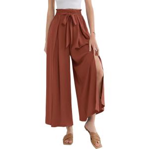 imageGRACE KARIN Womens Wide Leg Pants with Pockets Lightweight High Waisted Tie Knot Caual Loose Split Flowy Palazzo TrousersOrange