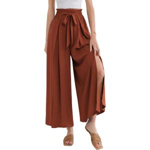 imageGRACE KARIN Womens Wide Leg Pants with Pockets Lightweight High Waisted Tie Knot Caual Loose Split Flowy Palazzo TrousersRust Red