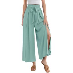 imageGRACE KARIN Womens Wide Leg Pants with Pockets Lightweight High Waisted Tie Knot Caual Loose Split Flowy Palazzo TrousersSea Green