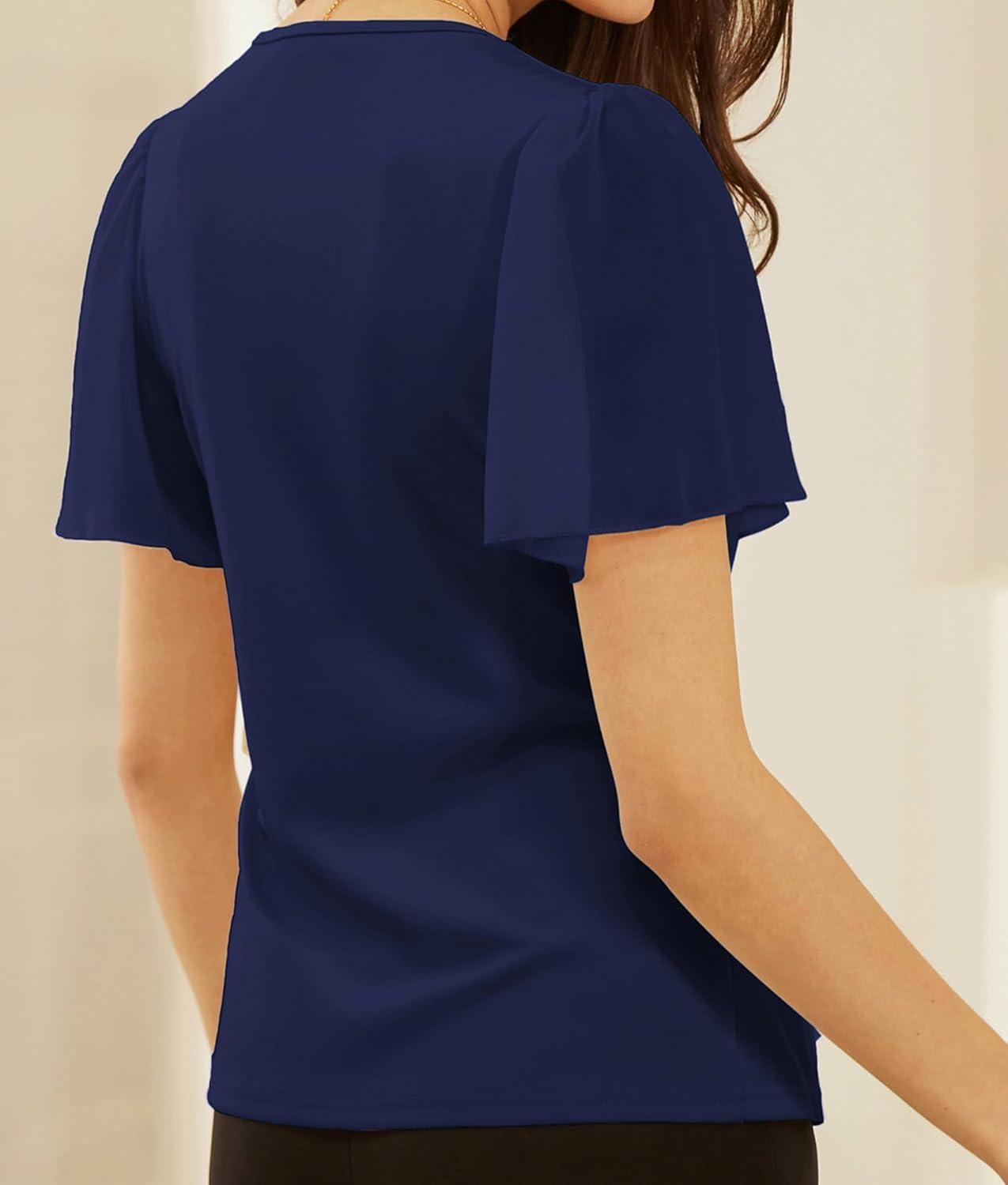 imageGRACE KARIN 2025 Womens Summer Tops Dressy Business Casual Chiffon Short Sleeve VNeck Wrap Work Fitted BlousesArmy