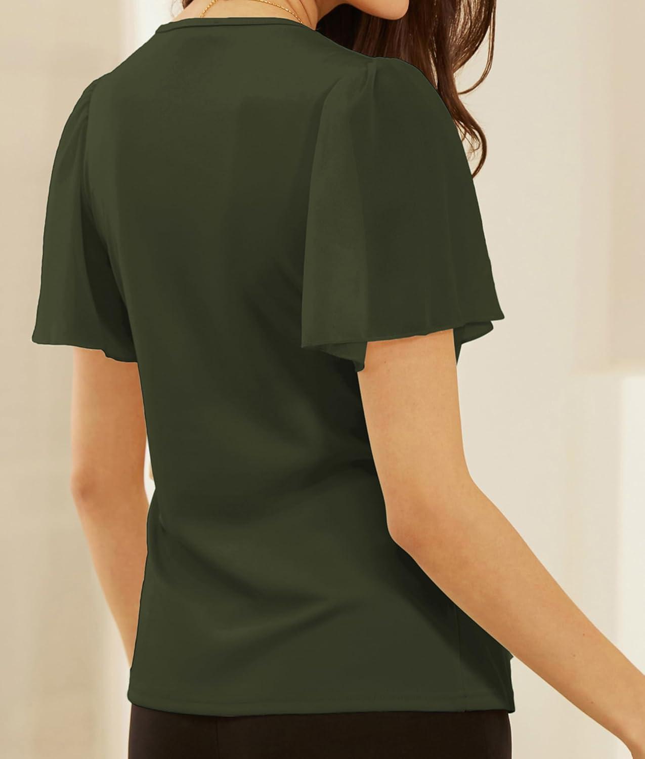 imageGRACE KARIN 2025 Womens Summer Tops Dressy Business Casual Chiffon Short Sleeve VNeck Wrap Work Fitted BlousesNavy