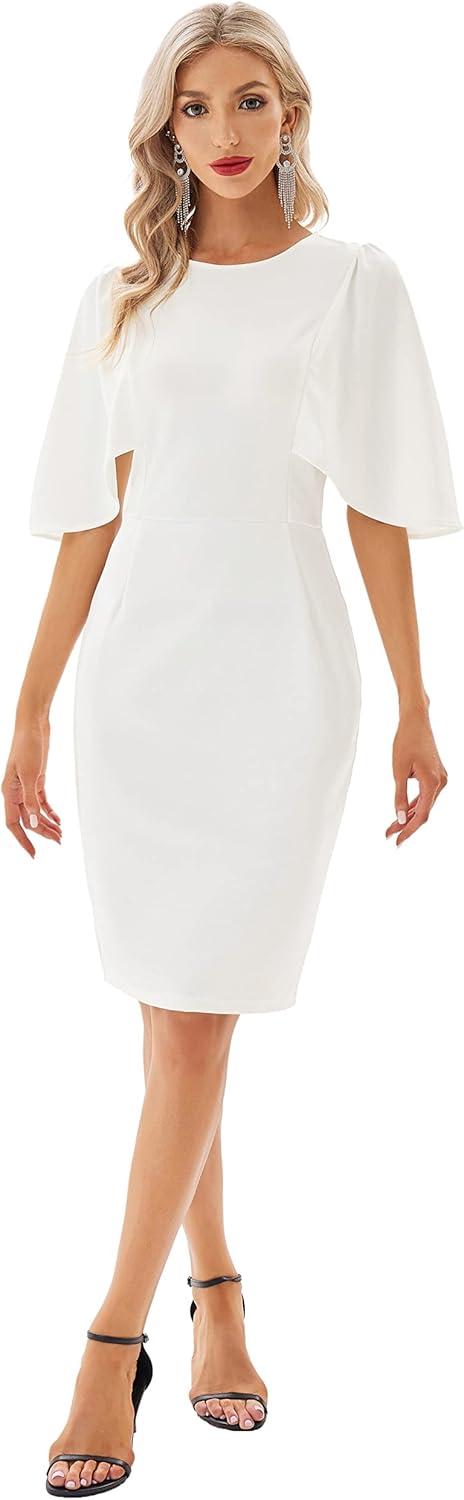 imageGRACE KARIN Women 34 Ruffle Sleeve Slim Fit Business Pencil Dress