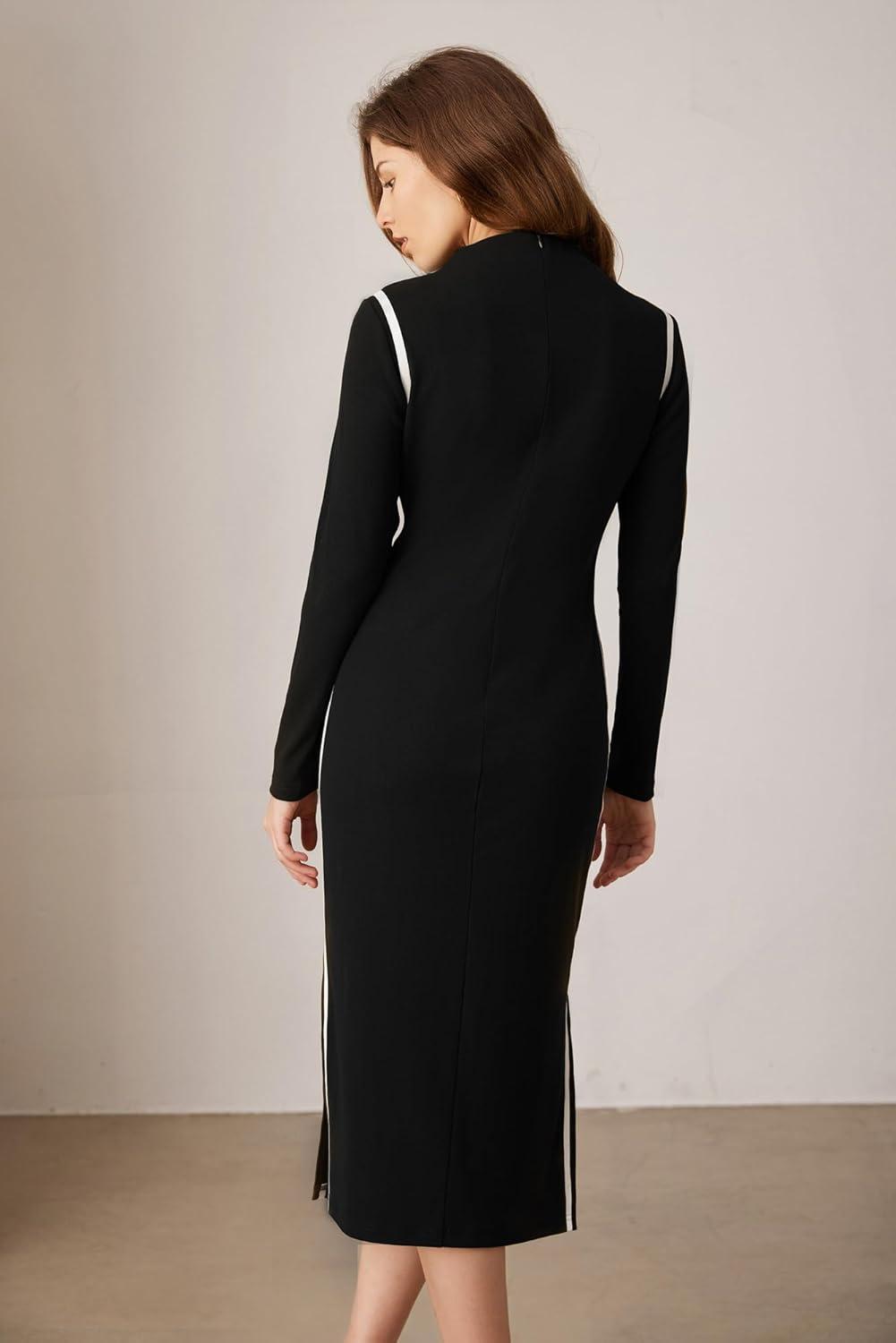 imageGRACE KARIN Womens 2024 Long Sleeve Black Bodycon Dresses Fall Winter Mock Neck Fashion Side Slit Dresses S Large