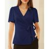 imageGRACE KARIN 2025 Womens Summer Tops Dressy Business Casual Chiffon Short Sleeve VNeck Wrap Work Fitted BlousesArmy