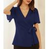 imageGRACE KARIN 2025 Womens Summer Tops Dressy Business Casual Chiffon Short Sleeve VNeck Wrap Work Fitted BlousesArmy