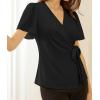 imageGRACE KARIN 2025 Womens Summer Tops Dressy Business Casual Chiffon Short Sleeve VNeck Wrap Work Fitted BlousesBlack