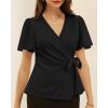 imageGRACE KARIN 2025 Womens Summer Tops Dressy Business Casual Chiffon Short Sleeve VNeck Wrap Work Fitted BlousesBlack