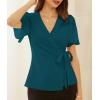 imageGRACE KARIN 2025 Womens Summer Tops Dressy Business Casual Chiffon Short Sleeve VNeck Wrap Work Fitted BlousesBluegreen