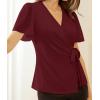 imageGRACE KARIN 2025 Womens Summer Tops Dressy Business Casual Chiffon Short Sleeve VNeck Wrap Work Fitted BlousesBurgundy